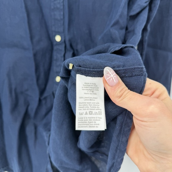 J. Crew Wren Slim Shirt in Baird McNutt 100% Irish Linen Navy Blue Size 16T - Picture 4 of 9